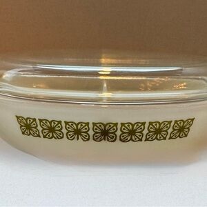 Vintage 60s PYREX Verde Floral 063 1.5 Qt Divided Oval Casserole Dish no cracks!